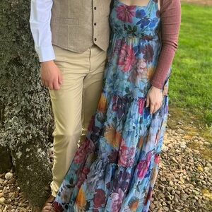 Alahna Tie Strap Light Blue Floral Maxi Dress